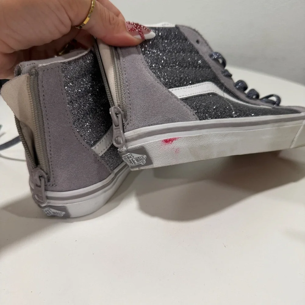 Vans Zip Kids 2.5 Grey Suede Glitter High Top Sneakers Grey White